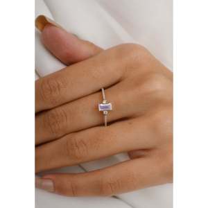 14K Solid Gold Baguette Cut <b>Moonstone</b> Wedding Band <b>Ring</b> for Women - Product Image 6