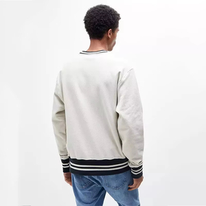 Nouveau Sweat-shirt Col Rond Rayé à Revers Côtelés Tendance 2026 en Coton Pur Blanc Coupe Oversize pour Hommes – Tenue Décontractée - Product Image 2