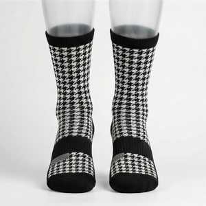 Crew Socks Houndstooth Pattern Black White Breathable Knitted Regular Style Adult Casual Wear - Product Image 1