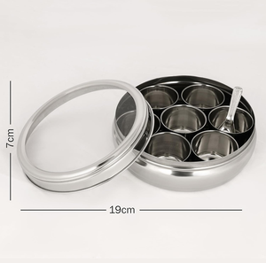 Boîte à épices Masala Dabba en acier inoxydable de qualité supérieure, compatible lave-vaisselle, couvercle transparent, qualité alimentaire, rangement pour assaisonnements de cuisine en métal - Product Image 5