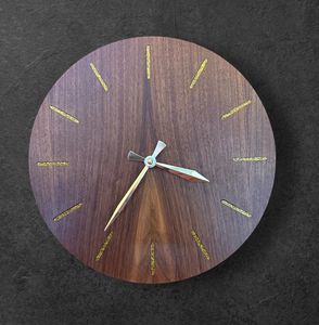 Hand Crafted Mid-Century <b>Round</b> Acacia Wood Clock For Living Room - Product Image 5