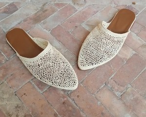 Natural leather and raffia shoes, raffia <b>slippers</b> for women, handmade raffia babouches, summer sandals - Product Image 2