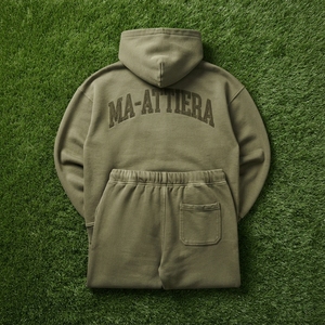 Custom <b>Oversized</b> Olive Green Hoodie and Cargo <b>Jogger</b> Sweatpants Set Heavyweight Cotton Streetwear OEM Wholesale - Product Image 6