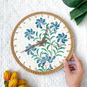 Vente d'usine d'horloges artisanales à bas prix, en mosaïque naturelle, rotin, coquillages, horloge murale. - Product Image 3