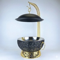 Plat de service rond de luxe en acier inoxydable pour buffet, chauffe-plats, et ensemble de verres à vin sans pied ornés pour mariages, hôtels et traiteurs