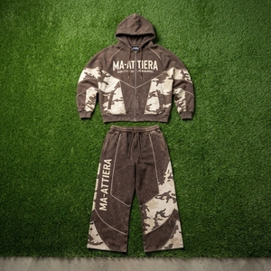 Men Brown Camouflage Hoodie Tracksuit Set <b>Oversized</b> Loose Fit Streetwear <b>Jogger</b> Pants Custom OEM ODM Wholesale - Product Image 6