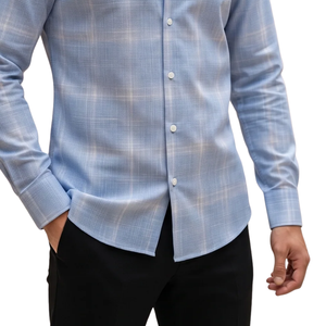 Chemise en flanelle à carreaux bleu clair pour homme, manches longues, boutonnée, décontractée, en tissu brossé doux, style streetwear, vente en gros - Product Image 5