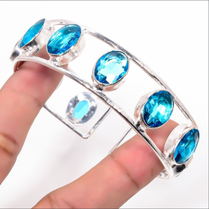 Handmade Blue Topaz Gemstone Bangle Teardrop Boho Jewelry Natural Stone <b>Bracelet</b> Elegant Stylish Gift For Women Fashion - Product Image 3