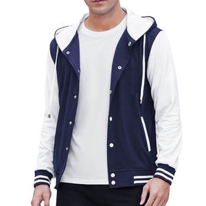 Veste varsity en toile premium pour homme |   Doublure en polaire imperméable |   Manches contrastées bleu marine et blanc glace |   Letterman Bomber - Product Image 1