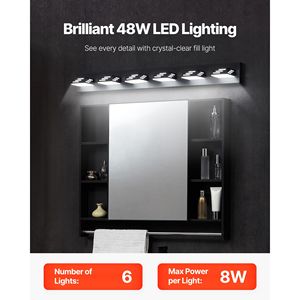 Moderna Lampada da Bagno a 6 Luci LED, 40,35 Pollici, Finitura Nera, Illuminazione da Parete per Bagno con Specchio Cromato IP44 Impermeabile - Product Image 2