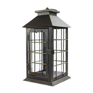 Lavender Metal <b>Lantern</b> With Floral Cutouts And Glass Panels For Home Decoration - Product Image 1