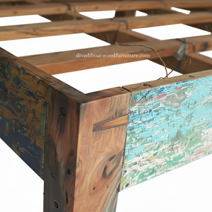 Cama doble de madera recuperada de barco, sin cabecero, color original, ecológica, sostenible, hecha a mano, para dormitorio. - Product Image 6