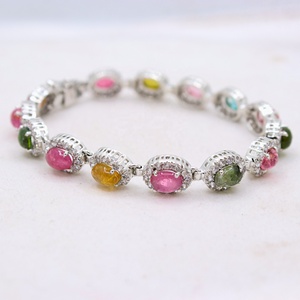 Pulsera de Plata de Ley 925 con Turmalina Natural Multicolor en Bisel Ovalado y Halo, Joyería Fina, Memoria Jewels - Product Image 1