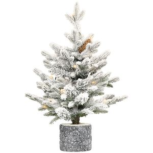 Sapin de Noël floqué pré-éclairé de 2,1 m avec 30 lumières, 189 pointes de branches en PE/PVC, arbre artificiel en pot avec neige - Product Image 1
