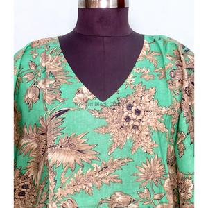 ชุดเดรสยาวผ้าฝ้ายพิมพ์ลายดอกไม้ทำมือสำหรับผู้หญิงอินเดีย พิมพ์ลายด้วยมือแบบฟรีแฮนด์บล็อก เหมาะสำหรับฤดูใบไม้ผลิ ฤดูร้อน ใส่คลุมชุดไปทะเล หรือใส่ในบ้าน - Product Image 3