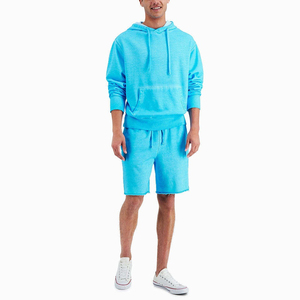 Ensemble short et sweat à capuche épais en coton délavé pour homme, style streetwear imprimé, en tissu mélangé de coton, personnalisable - Product Image 1