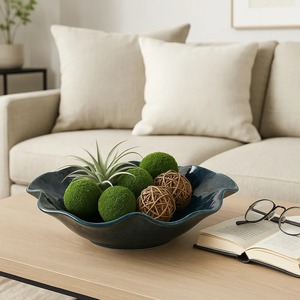 ชามเซรามิกทำมือสีน้ำเงินขอบหยัก ตกแต่งบ้านสวยงาม - Product Image 3