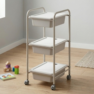 Stockage à domicile de Taiwan Fabricant de meubles ménage 3 tiroirs bricolage organisateur de stockage de jouets boîte à roulettes en plastique étagère avec couvercle - Product Image 1