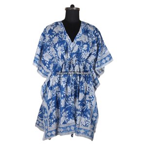 Women's Best Hand Block Print Evening Dress African Ethnic Short <b>Kaftan</b> KFCS148 ODM Supply Natural Waistline - Product Image 1