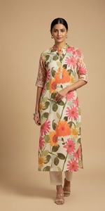 Kurti Moderno para Mujer, Estilo Kurta de Algodón con Estampado Floral y Minimalista para Verano, Disponible a Precio de Exportación - Product Image 5