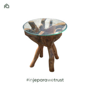 Mesa de Comedor de Raíz de Teca de Madera Sólida Exótica de Indonesia con Cubierta de Vidrio, Juego de Muebles de Comedor para Exteriores Ecológicos de Estilo Antiguo - Product Image 1