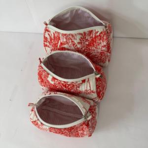 Ensemble de trousses de toilette en toile rouge faite à la main, trousse à maquillage en coton matelassé, organiseur de voyage pour femmes, pochette de rangement - Product Image 3