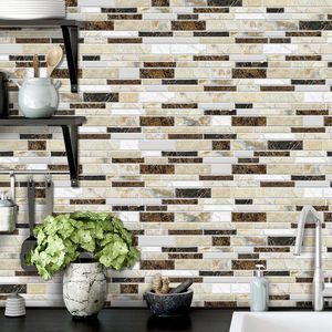 Classico 12 pezzi di piastrelle imitazione ceramica marrone scuro Stick impermeabile a prova di olio in PVC marmo adesivo facile decorativo - Product Image 1