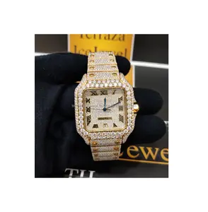 Montre-bracelet à la mode de qualité supérieure avec montres glacées à quartz diamant VVS Moissanite pour unisexe du fournisseur indien