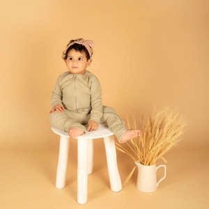 Pelele de algodón y LICRA con cremallera para bebé, manga larga acanalada, unisex - Product Image 1