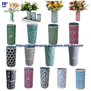 Jarrón decorativo de lujo hecho a mano precioso diseño moderno con incrustaciones de nácar para decoración del hogar - Product Image 4