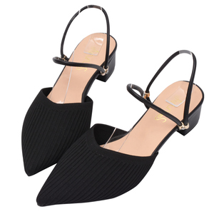 Ann'S Women Pointed Toe Slingback <b>Pumps</b> 4cm Low Heel Knit Dress <b>Black</b> Shoes - Product Image 1