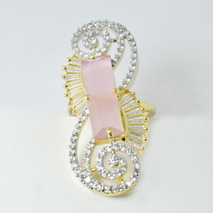Gold Plated Chalcedony <b>CZ</b> Diamond <b>Ring</b> Bridal Wedding Statement Cocktail <b>Ring</b> Elegant Engagement <b>Ring</b> - Product Image 2