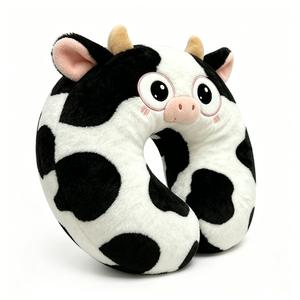 Almohada de cuello de peluche de vaca personalizable, linda y esponjosa, almohada de cuello con estampado de vaca en blanco y negro, almohada de viaje de vaca de peluche suave - Product Image 5