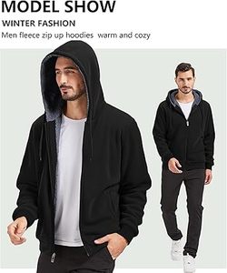 GEEK LIGHTING เสื้อฮู้ดมีซิปบุขนแกะสำหรับผู้ชาย, เสื้อแจ็คเก็ตมีฮู้ดหนา เสื้อสเวตเชิ้ตสำหรับออกกำลังกายที่ให้ความอบอุ่นในฤดูหนาว - Product Image 4