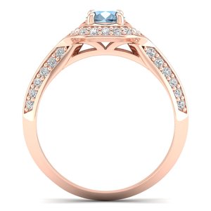 Anillo de compromiso REYES de calidad premium con gema de aguamarina de corte redondo de 0.5 quilates para mujer, anillos solitarios de moissanita en oro rosa de 14K. - Product Image 4