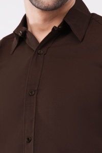<b>Mens</b> Brown Full Sleeve Polyester <b>Shirt</b> Casual Regular Fit Solid Wrinkle Resistant Breathable Quick Dry <b>Summer</b> Travel <b>Shirt</b> - Product Image 3