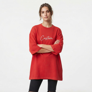Camiseta Oversize de Moda para Mujer, de Algodón Peinado Personalizado, Manga Tres Cuartos, con Impresión de Etiqueta Personalizada, Ropa Urbana - Product Image 2