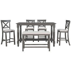 Juego de Comedor de 6 Piezas con Mesa de Altura Media, Estante y 4 Sillas con Banco para una Experiencia de Comedor Confortable - Product Image 6