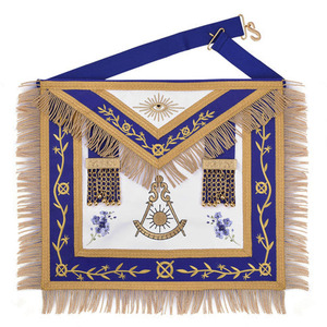 Custom Masonic Apron Blue White Embroidered Square Compass <b>Beads</b> <b>Fringe</b> Classical Style Sew-On Badge Garment Application - Product Image 5