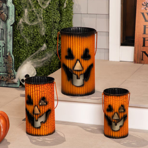Black & <b>Orange</b> Metal Pumpkin Lantern Halloween Decoration Set Of 3 Pieces - Product Image 3