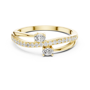 Bague en or jaune avec diamant de laboratoire pour femme |   Bague de Fiançailles et de Mariage Double Solitaire Croisée Pavée, Cadeau Idéal - Product Image 2