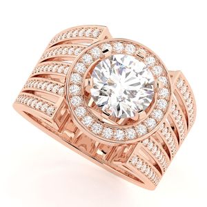 Anillo de Compromiso de Oro Rosa con Diamante Cultivado en Laboratorio de Corte Redondo, Estilo Único y Elegante para Mujer - Product Image 4