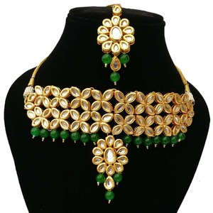 Luxury Brass Alloy Zircon Kundan Choker Necklace Stud Earrings Set Traditional Indian Bridal Engagement Wedding Party Shiny - Product Image 2