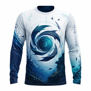 เสื้อเชิ้ตตกปลาแขนยาวลำลองสำหรับผู้ชาย ลายปลากระเบน พิมพ์ลายดิจิทัล UPF 50 ป้องกันรังสียูวี แห้งเร็ว ผลิตจากโพลีเอสเตอร์ เหมาะสำหรับกิจกรรมกลางแจ้ง - Product Image 1