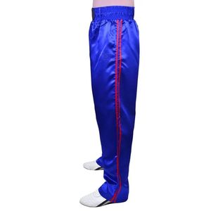 Pantalon d'entraînement de kickboxing bleu et rouge à fines rayures, pantalon d'arts martiaux en tissu satiné, tenue professionnelle pour l'entraînement de combat pour hommes - Product Image 3