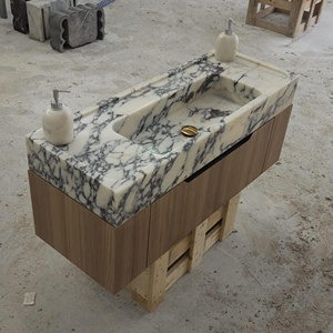 Lavabo <span class=keywords><strong>da</strong></span> Parete Personalizzato in Marmo Calacatta Viola per <span class=keywords><strong>Bagno</strong></span>, <span class=keywords><strong>Lavandino</strong></span> <span class=keywords><strong>da</strong></span> <span class=keywords><strong>Appoggio</strong></span> per Vanità - Product Image 2