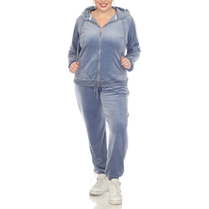 Conjunto Deportivo Azul con Capucha para Mujer, Talla Grande, Pantalones Largos de Color Sólido, Casuales, con Bolsillos Laterales y Cierre de Cremallera, para Otoño - Product Image 4