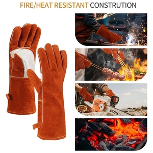 Leather Welding Gloves Reinforced Palm Aramid Stitching Heat <b>Fire</b> Resistant CE Certified Safety Cuff Welding Gloves - Product Image 2