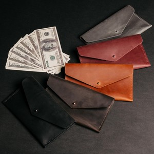 Leather <b>Money</b> <b>Pouch</b> For Travel With Button Closure Durable Classic Style Orange Color One Compartment - Product Image 2