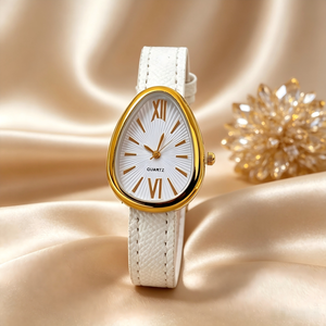 Women's Snake Head Quartz <b>Watch</b>, Gold Tone Leather Strap, Elegant Dress <b>Watch</b> - Product Image 1
